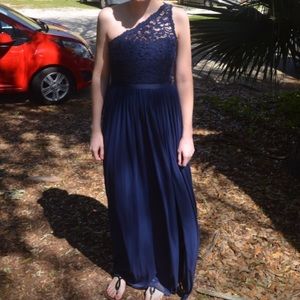 David’s Bridal navy bridesmaid dress